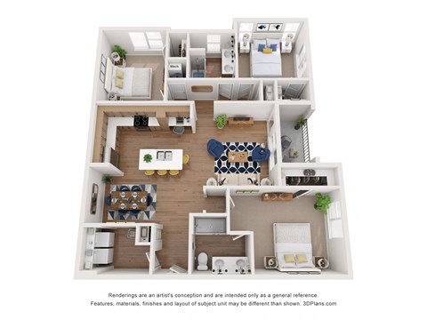 Floor plan for 3 beds, 2 baths, 1387 sqft